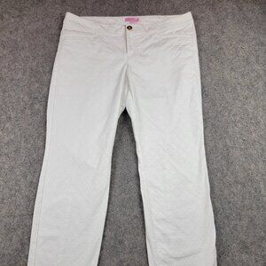 Lilly Pulitzer Textured Straight Pants Womens Size 8 White Embossed Pattern